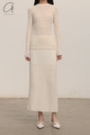 SWAYING/KNIT patchwork striped long skirt SW23AW3B09 white